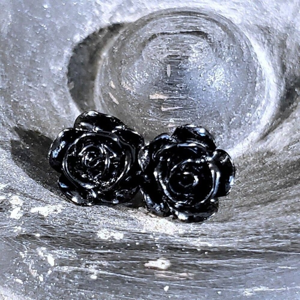 Black Rose Flower 11mm Lucite Acrylic Stud Sustainable Earrings